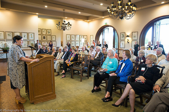 Candace Winkler, President and CEO of the Scholarship Foundation, addresses the legacy society of The Scholars Circle.